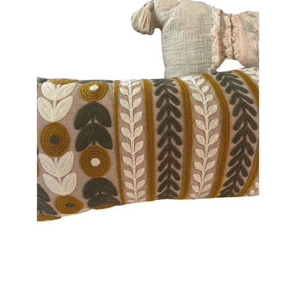 Pier 1 rectangle Pillow 3d Embroidered Leaf Patterns Sofa zipper luxury boho - Picture 5 of 9